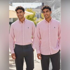 Polo Ralph Lauren Men's Classic Fit Bright-Pink Gingham Oxford Shirt Size XXL